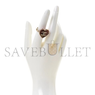 CHANEL CRYSTAL CC RESIN HEART RING PINK GOLD 